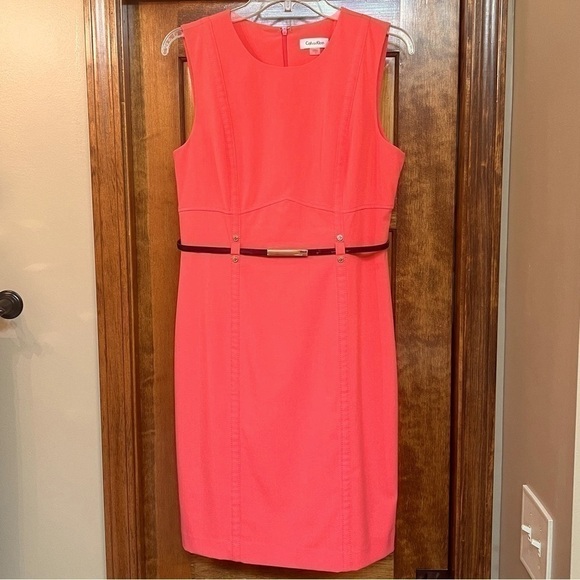 Calvin Klein Sheath Dress Sleeveless Belted‎ Sz 10 EUC - Picture 1 of 14